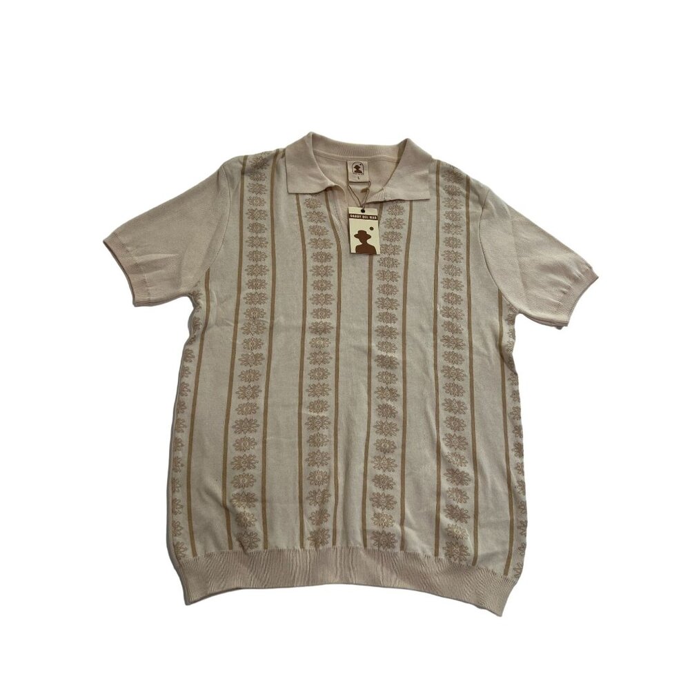 Beige Pleated Polo Shirt with Relaxed Fit